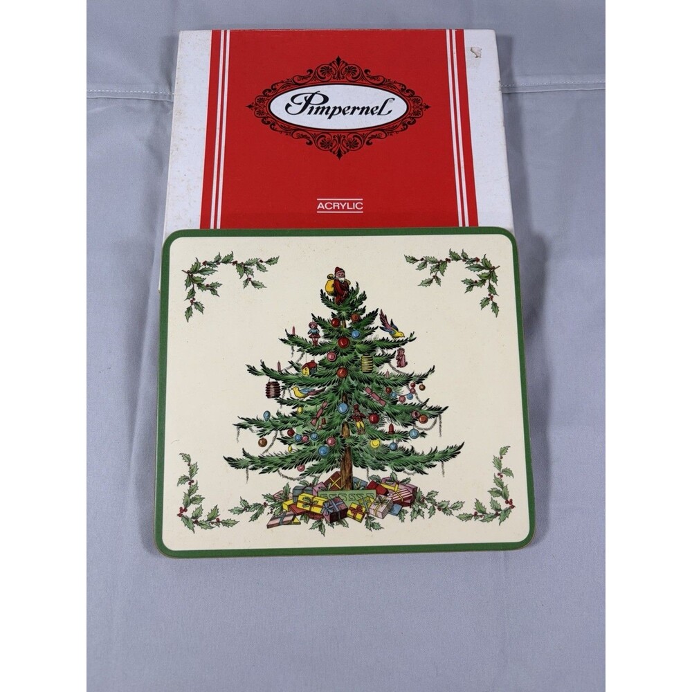 Pimpernel Acrylic Casserole Stands w/ Spode Christmas Tree Motif Cork on Back